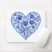 Waterverf Blauwe Hart Tulpen op Wit Muismat (Met muis)