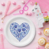 Waterverf Blauwe Hart Tulpen op Wit Papieren Bordje (Feest)