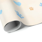 Waterverf Blauwe Harten & Pootafdrukken Patroon Cadeaupapier (Rol Hoek)