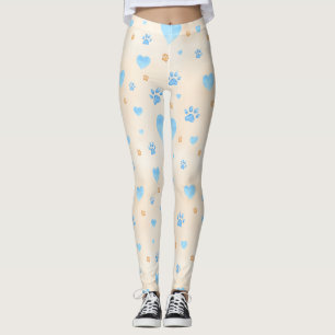 Waterverf Blauwe Harten & Pootafdrukken Patroon Leggings