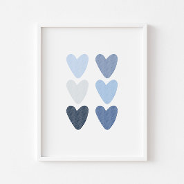 waterverf blauwe harten print
