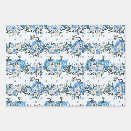 WATERVERF BLAUWE HERFST HERFST POMPOENEN & BLOEMEN INPAKPAPIER VEL (Voorkant 3)