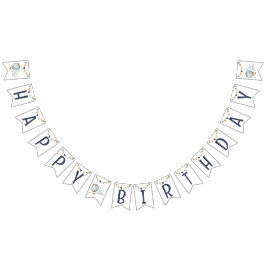 Waterverf Blauwe Hete Luchtballon Bunting Flags Vlaggetjes