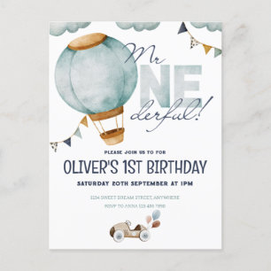 Waterverf Blauwe Hete Luchtballon Mr. ONEderful Bo Briefkaart