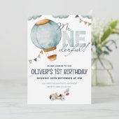 Waterverf Blauwe Hete Luchtballon Mr. ONEderful Bo Kaart (Staand voorkant)