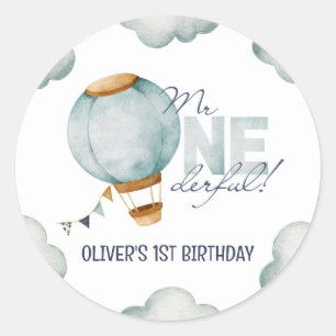 Waterverf Blauwe Hete Luchtballon Mr. ONEderful Bo Ronde Sticker