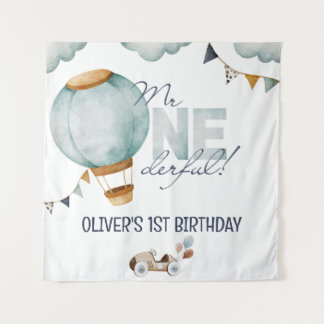 Waterverf Blauwe Hete Luchtballon Mr. ONEderful Bo Wandkleed