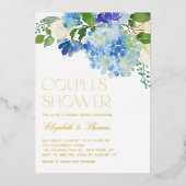 Waterverf Blauwe Hortensia Bloemenkraam voor Koppe Folie Uitnodiging (Voorkant)