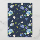Waterverf Blauwe Hortensia Bloemenkraam voor Koppe Folie Uitnodiging (Achterkant)