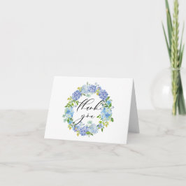 Waterverf Blauwe Hortensia BloemenkransDank je Bedankkaart