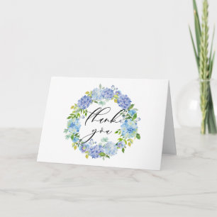 Waterverf Blauwe Hortensia BloemenkransDank je Bedankkaart
