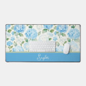 Waterverf Blauwe Hortensia Bloemnaam Bureaumat (Keyboard & Muis)