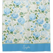 Waterverf Blauwe Hortensia Bloemnaam Douchegordijn (Voorkant)