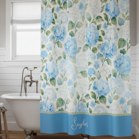 Waterverf Blauwe Hortensia Bloemnaam Douchegordijn