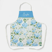 Waterverf Blauwe Hortensia Bloemnaam Schort (Voorkant)