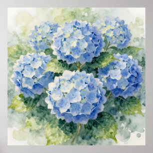 Waterverf Blauwe Hortensia Boeket Poster