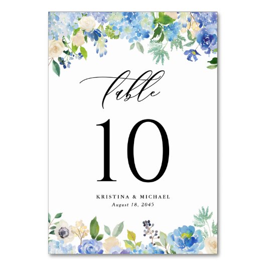 Waterverf Blauwe Hortensia en Roos bruiloft Kaart (Voorkant)