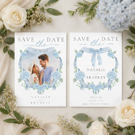 Waterverf Blauwe Hortensia Foto Save the Date Kaart