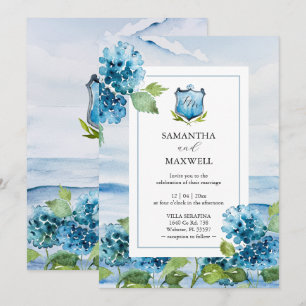 Waterverf Blauwe Hortensia Huwelijksuitnodiging Kaart