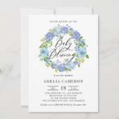 Waterverf Blauwe Hortensia Krans Baby Zegening Kaart (Voorkant)