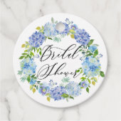 Waterverf Blauwe Hortensia Krans Bruidsdiner Bedankjes Labels (Voorkant)