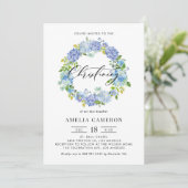 Waterverf Blauwe Hortensia Krans Doop Kaart (Staand voorkant)