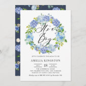 Waterverf Blauwe Hortensia Krans Het is een Jongen Kaart (Voorkant / Achterkant)