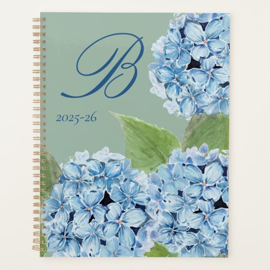 Waterverf Blauwe Hortensia met Initiaal Planner (Voorkant)