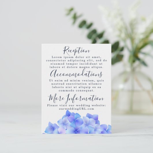 Waterverf Blauwe Hortensia Ontvangstkaarten Informatiekaartje (Staand voorkant)