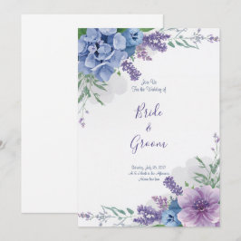 Waterverf Blauwe Hortensia Paarse Lavendel Bloemst Kaart