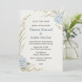 Waterverf Blauwe Hortensia & Tarwe Save Kaart (Staand voorkant)