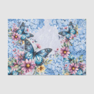 Waterverf Blauwe Hortensia & Vlinders Tissuepapier