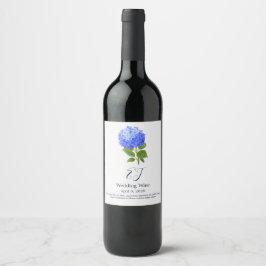 Waterverf Blauwe Hortensia Wijn Etiket