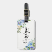 Waterverf Blauwe Hortensia's Bloemen Gepersonalise Bagagelabel (Voorkant verticaal)