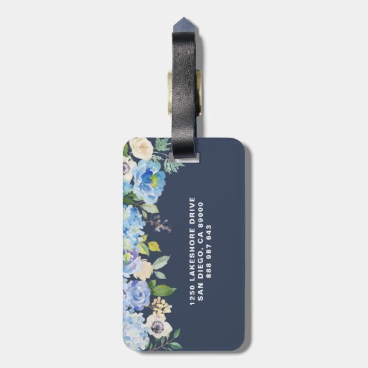 Waterverf Blauwe Hortensia's Bloemen Gepersonalise Bagagelabel (Achterkant verticaal)