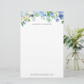 Waterverf Blauwe Hortensia's en Witte Rozen Bloeme Briefpapier (Staand voorkant)