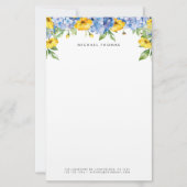 Waterverf Blauwe Hortensia's & Gele Bloemen Briefpapier (Voorkant)