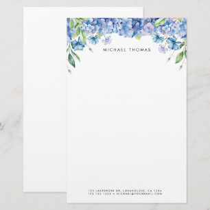 Waterverf Blauwe Hortensia's & Paarse Bloemen Briefpapier