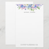 Waterverf Blauwe Hortensia's & Witte Bloemen Bloem Briefpapier (Voorkant / Achterkant)