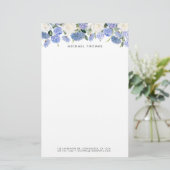 Waterverf Blauwe Hortensia's & Witte Rozen Bloemen Briefpapier (Staand voorkant)