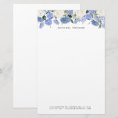 Waterverf Blauwe Hortensia's & Witte Rozen Bloemen Briefpapier (Voorkant / Achterkant)