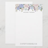 Waterverf Blauwe Hortensia's & Witte Rozen Bloemen Briefpapier (Voorkant / Achterkant)