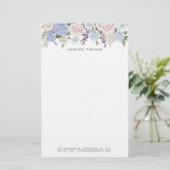 Waterverf Blauwe Hortensia's & Witte Rozen Bloemen Briefpapier (Staand voorkant)