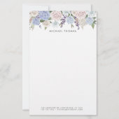 Waterverf Blauwe Hortensia's & Witte Rozen Bloemen Briefpapier (Voorkant)