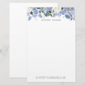 Waterverf Blauwe Hortensia's & Witte Rozen Bloemen Briefpapier (Voorkant / Achterkant)