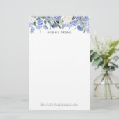Waterverf Blauwe Hortensia's & Witte Rozen Bloemen Briefpapier (Staand voorkant)