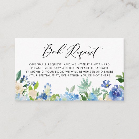 Waterverf Blauwe Hydrangea Bloemen Boeken voor Bab Informatiekaartje (Voorkant)