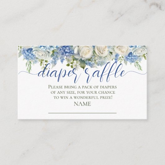 Waterverf Blauwe Hydrangea Bloemen Luier Raffle Informatiekaartje (Voorkant)