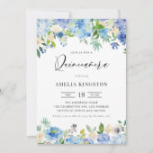 Waterverf Blauwe Hydrangea Bloemen Quinceañera Kaart (Voorkant)