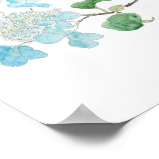 waterverf blauwe hydrangea en blauwe vogels poster (Hoek)